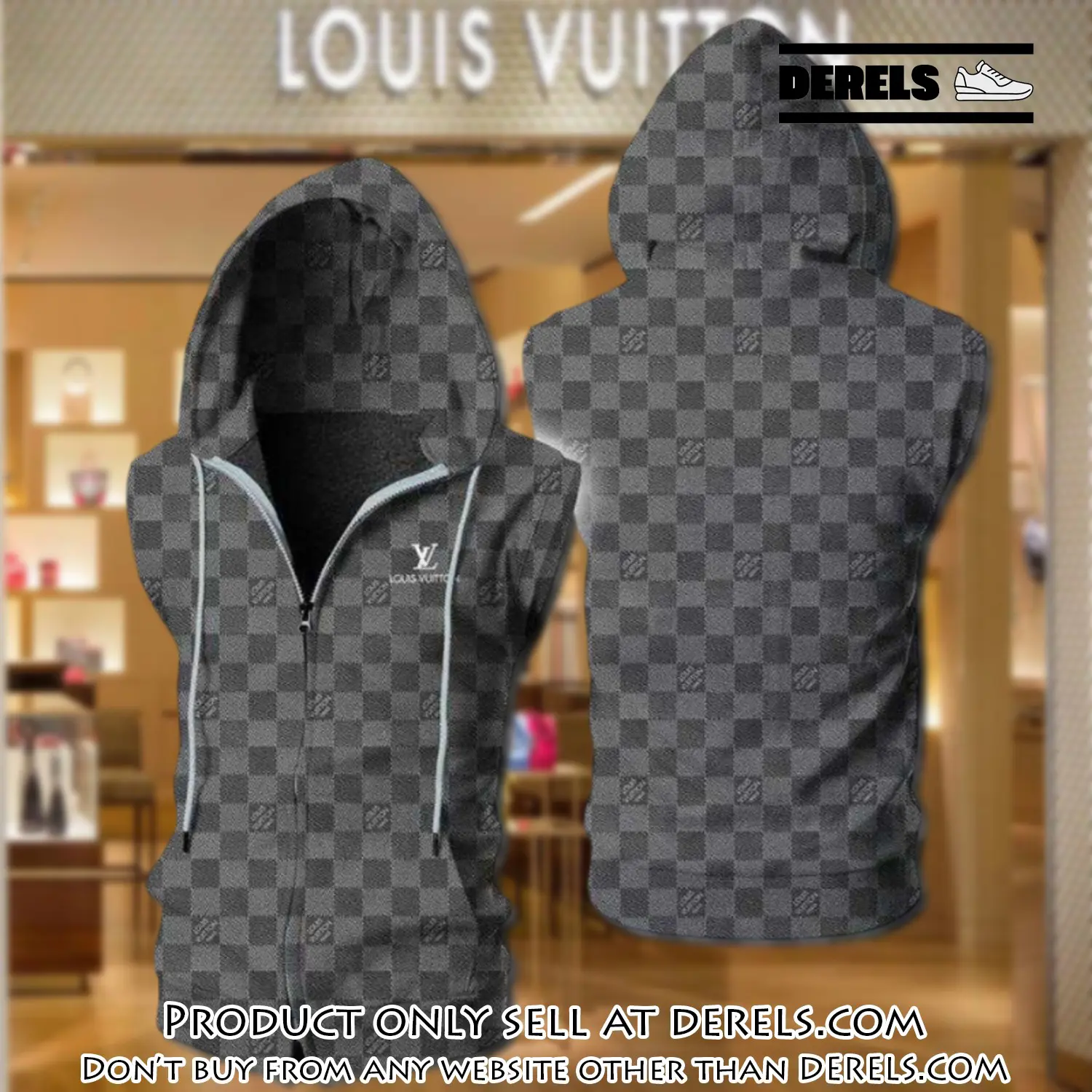 Louis vuitton grey unisex sleeveless zip up hoodie luxury for men women szh016 dr2547592